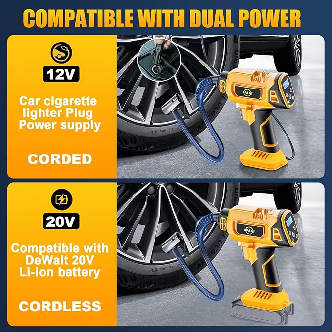Cordless Air Compressor for Dewalt 20V Max Battery,150PSI Portable Tire Inflator Handheld Air Pump with Digital Pressure Gauge for Cars Motorcycles Bikes Sport Balls (No Battery)