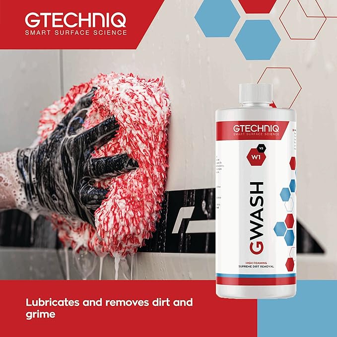 Gtechniq Car Shampoo. Auto W1 GWash Shampoo for Cars. Dirt and Stain Remover Car Cleaning Kit with Pink Grapefruit Fragrance. 100% Biodegradable Foam Cleaner, Wheel Cleaner and Screen Wash - 5L