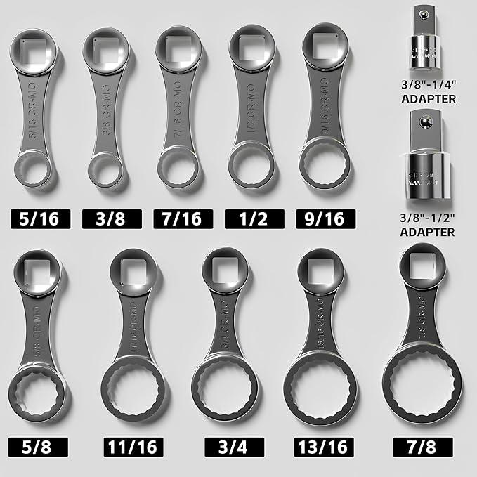 KJE 12PCS CR-MO SAE Torque Wrench Adapter Set(5/16" to 7/8"), 12-Point 3/8" Square Drive Torque Wrench Extension Adapter, Extension Rod Repair Tool