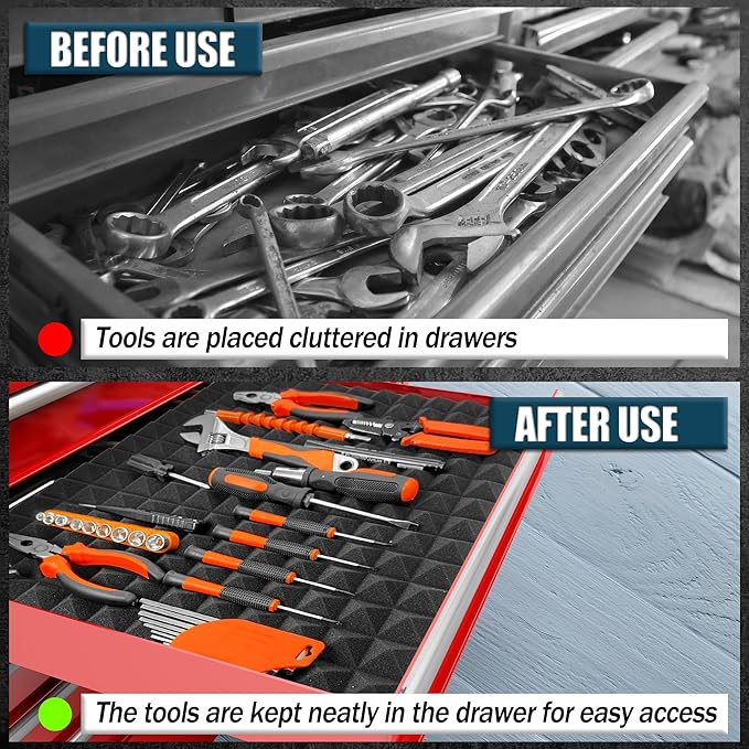 4PCS 23.8" X 15.8" Tool Box Liner, Trap Mat Universal Tool Drawer Liner, Non-slip Toolbox Drawer Liners, Professional Foam for Cabinet, Shelf, Workbench