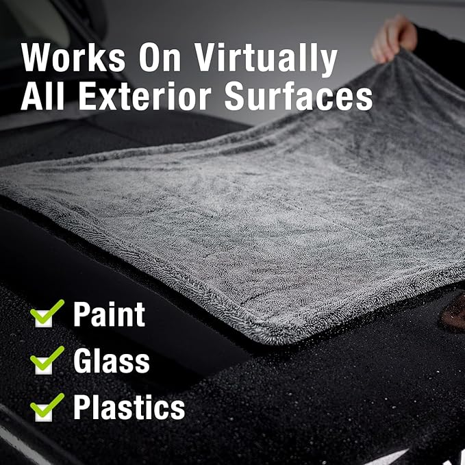 ExoForma Mega Car Drying Towel - Holds Up to 9 lbs, No Streaks, Scratches, or Water Spots | 1200 GSM Microfiber Double Twist Pile & Edgeless Design, 1 Quick & Effortless Dry, 2 Pack - 24” x 36”