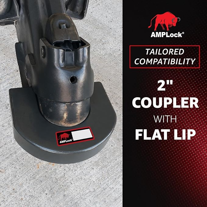 AMPLock U-TLS2 Heavy Duty Trailer Coupler Lock, 2'' RV & Boat Trailer, Anti-Theft Coupler with Flat Lip Design, Push-and-Lock System, 2-Inch Ball Hitch Locks, Trailer Hitch Locks with Keys