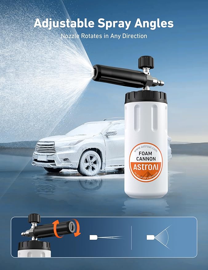 AstroAI Foam Cannon for Pressure Washer, Car Wash Foam, Wide Neck Foam Sprayer with 1/4" Quick Connector Plug, Pressure Washer Accessories, 1 Liter