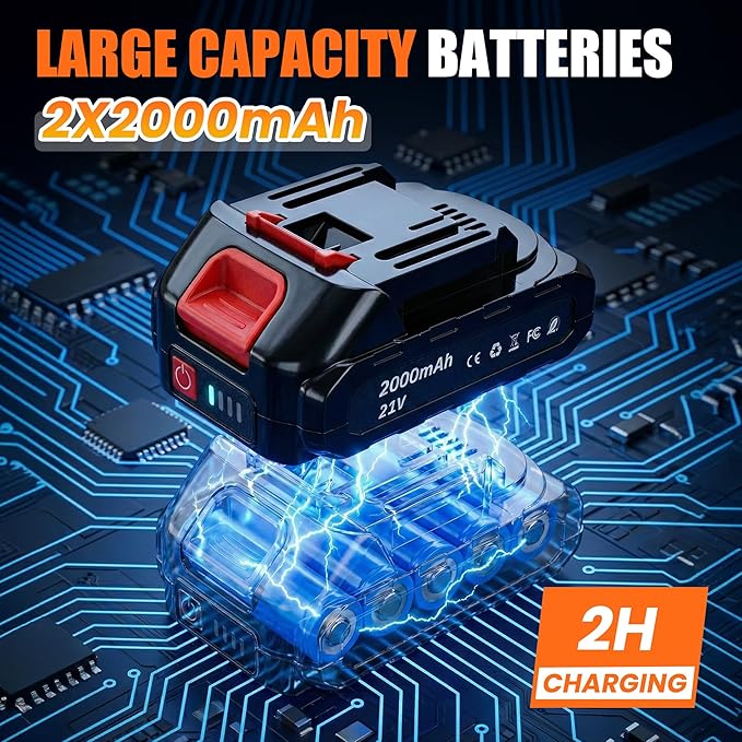 Cordless Buffer Polisher Kit with 2 Pack 2000mAh 21V Batteries, 6 Inch Car Waxer Polisher, 3 Variable Speed, 6PCS Extra Attachments, Car Polishing Machine for Detailing, Boat Sanding, Scratch Removing