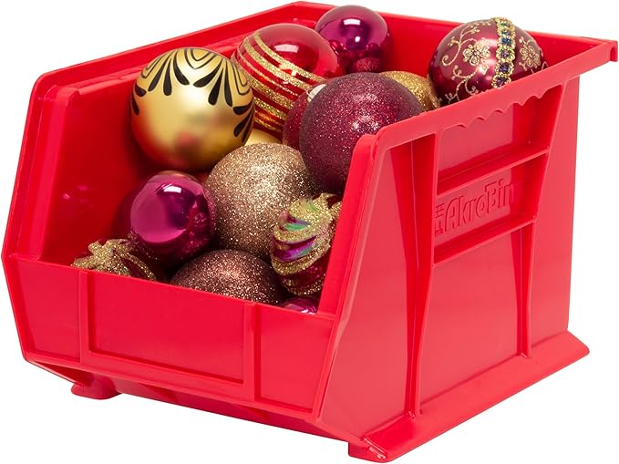 Akro-Mils 30239 AkroBins Plastic Storage Bins, Space-Saving Stackable Bins for Garage, Pantry, Craft Organization, 11-" x 8-" x 7-", Red, 6-Pack