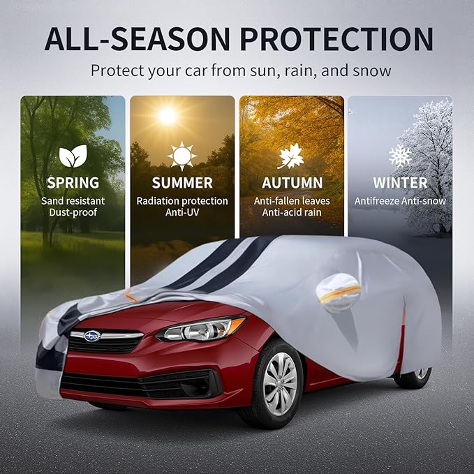 Multi-Layer Car Cover Custom Fit for Subaru Impreza hatchback(2013-2026), 100% Waterproof All Weather for Automobiles, Gift with Towel, Heavy Duty Car Covers for Rain Sun UV Protector With Door Zipper
