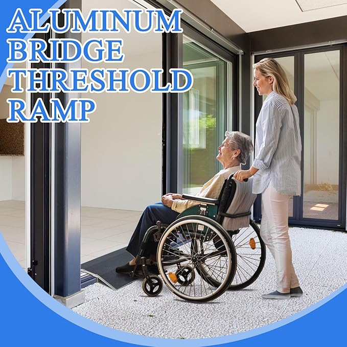 Yaocom Wheelchair Threshold Ramp 15.8 x 27.6 Inches Aluminum Alloy Bridge Ramp 600lbs with Detachable Supports Non Slip Safety Surface Door Ramps for Wheelchairs Stairs Vans Steps Doorway Driveways