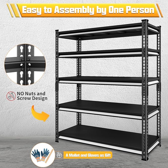 Garage Shelving Heavy Duty, 3000 Lbs Loads Garage Storage Shelves Heavy Duty, 5-Tier Metal Shelving Units and Storage for Basement, Retiple Tanks,48''Wx24 Dx78 H,Black