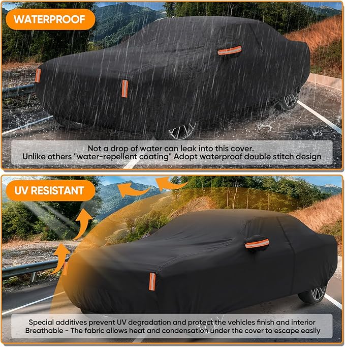 Car Cover Custom Fit for Dodge Challenger 2008-2026, Outdoor Waterproof All Weather Heavy Duty Full Exterior Cover for Sun Rain Snow UV Dust Protection with Door Zipper