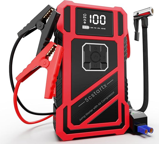 3000A Peak Car Jump Starter with 150PSI Air Compressor – Smart Jump Cable, LED Flashlight & USB Charger, 12V Emergency Starter for Vehicles up to 10L Gas & 8L Diesel