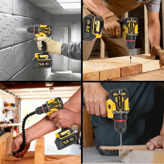 21V Cordless Brushless Power Drill Set with 4.0Ah Large Capacity Battery and Charger, 3/8-Inch Metal Keyless Chuck Electric Drill Driver, 25+1 Torque Setting, 2 Speed, 87pcs Drill kit for DIY Projects