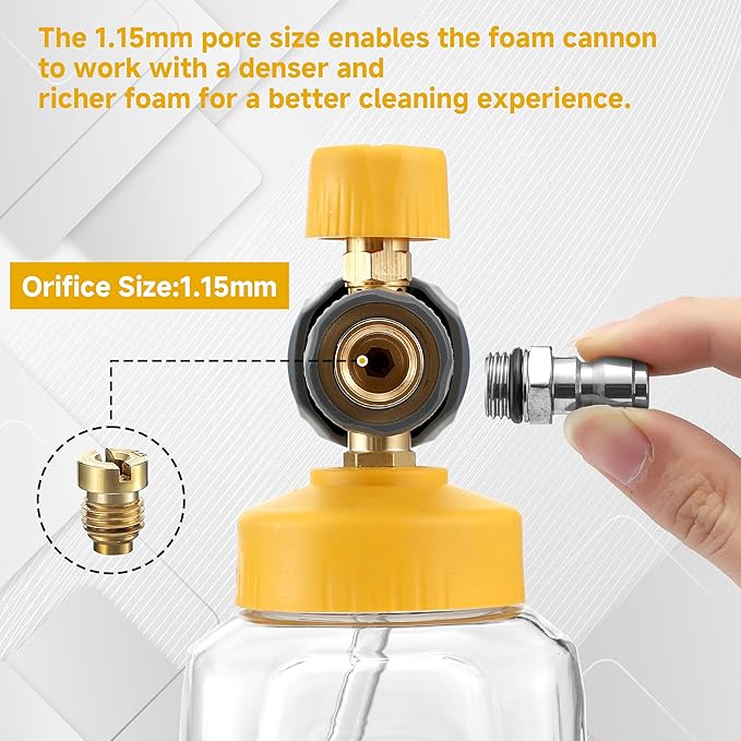 Short Pressure Washer Gun with Foam Cannon, High Power Washer Gun Snow Foam Lance with 5 Power Washer Nozzle Tips, 1/4 Inch Quick Connector, 4000 PSI, 1 Liter
