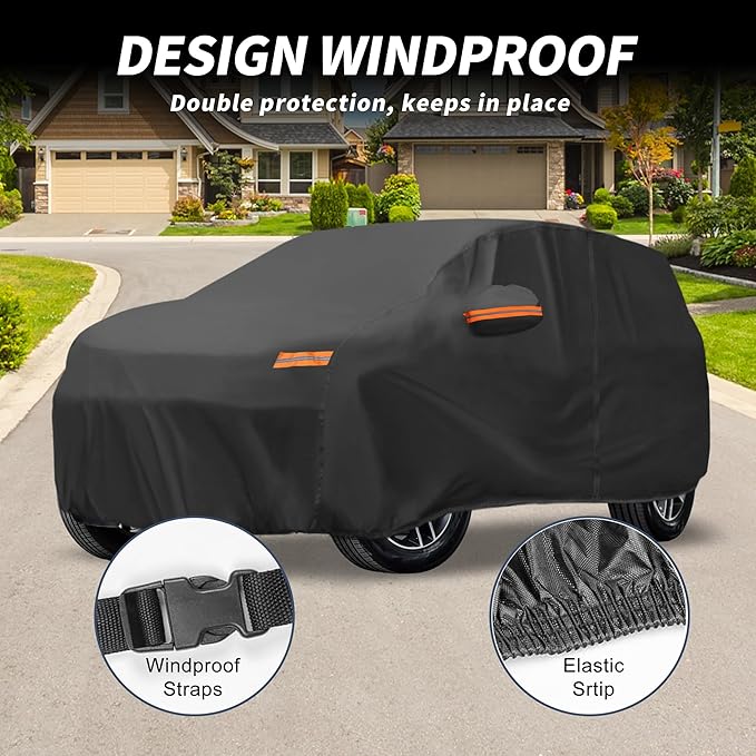 X AUTOHAUX Car Cover Outdoor Waterproof Sun Rain Snow Hail Protection with Left Side Door Zipper 210D-PU for Ford Explorer