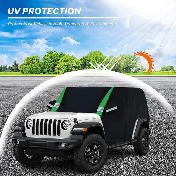 Cab Cover Compatible with Jeep Wrangler Waterproof 2 Door Custom Fits for TJ YJ CJ JK JL, Outdoor Half Exterior Sun Rain Snow Dust UV Protection with Trunk Zipper