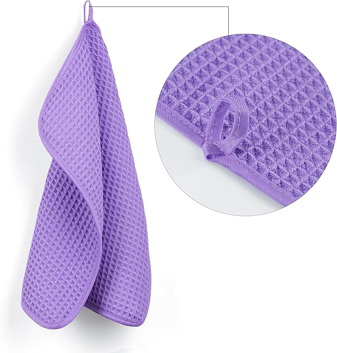 POLYTE 430 GSM Microfiber Lint Free Washcloth Face Towel, 13 x 13 in, 4 Pack (Waffle Weave)