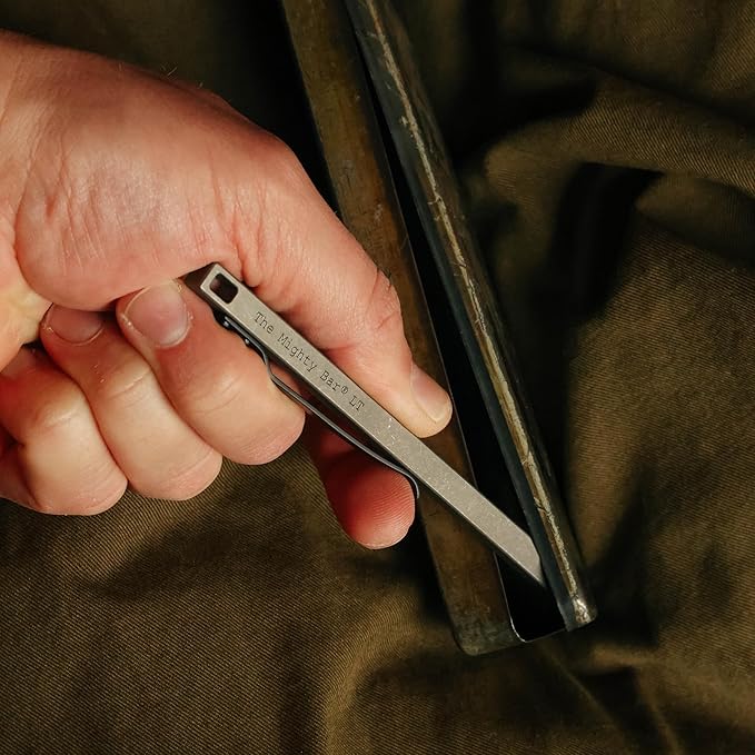 The Mighty Bar LT, Long Titanium Edition Pry Bar Tool, Stainless Steel Pocket Clip for EDC Made by Gear Spool