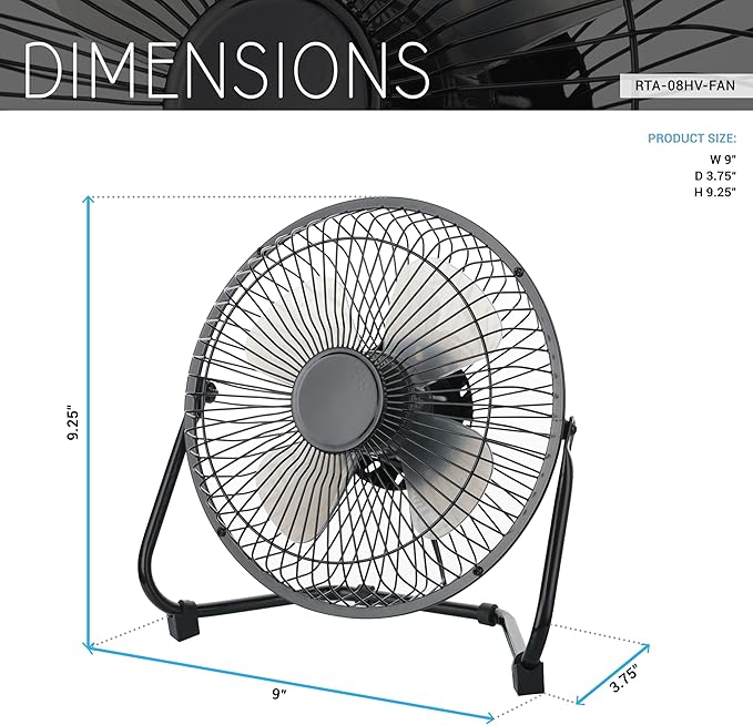 8” High Velocity Portable Fan, 2-Speed USB-Powered Floor or Table Fan with Adjustable Tilt and Steel Frame, Compact Cooling for Home, Office, or Workshop