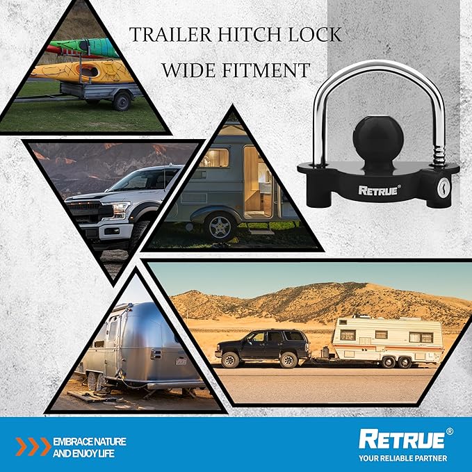 RETRUE Universal Coupler Lock Trailer Locks Ball Hitch Trailer Hitch Lock Adjustable Security Heavy-Duty Steel Fits 1-7/8 Inch, 2 Inch, 2-5/16 Inch Couplers Black (Pack of 2)