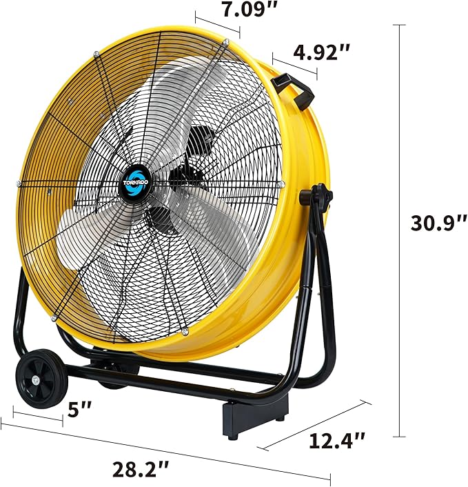 Tornado 24" Metal Drum Fan - High Velocity, 7700 CFM, 3-Speed, Heavy Duty for Industrial & Commercial Use, 1/3 HP Motor, 8 FT Cord, ETL Listed
