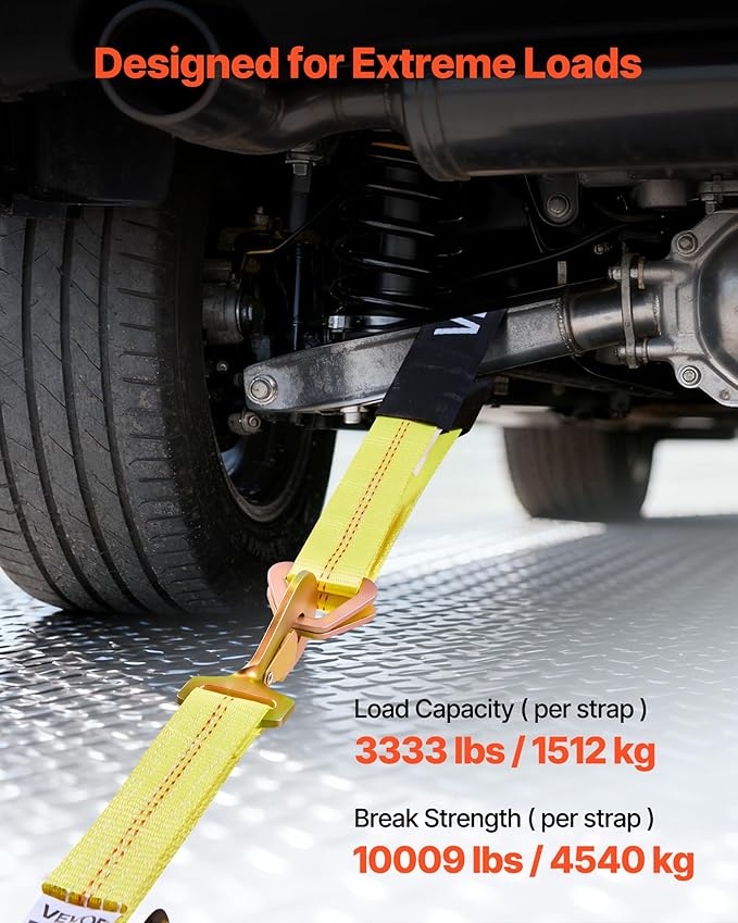 VEVOR Wheel Chock Tie-Down Kit, Axle Type Trailer Tie Down Strap, Car Tie Down Kit with Break Strength 10009 lbs, Working Load 3333 lbs, Trailer Ratchet Strap for ATV, UTV, & Heavy-Duty Pickup Trucks