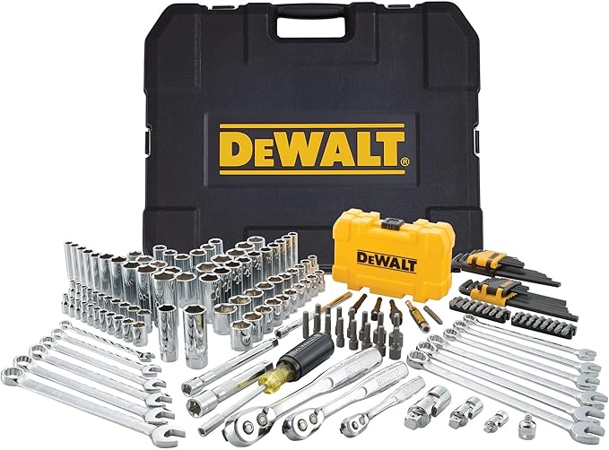 DEWALT Mechanic Tool Set with Case, Socket Set Metric and Standard Full, 1/4" & 3/8" Drive, Hex Keys and Specialty Tools, 168-Piece (DWMT73803)