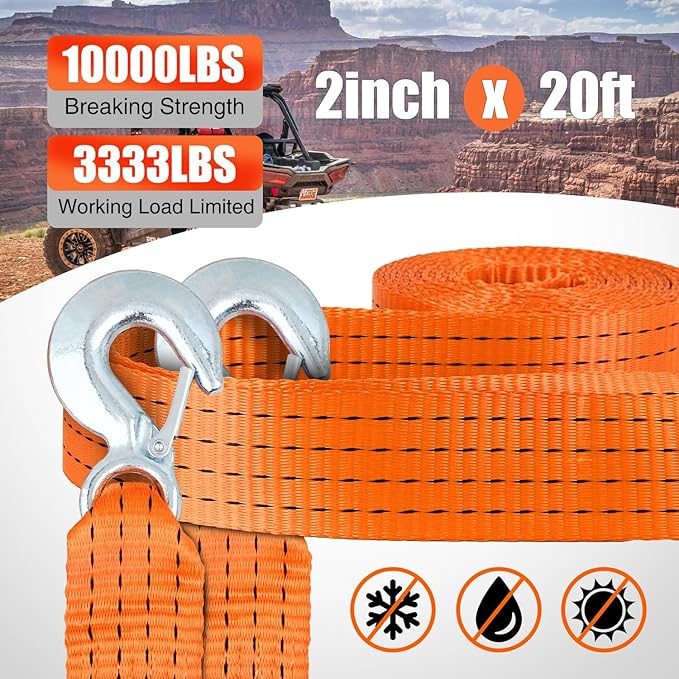 Nilight Tow Strap Heavy Duty with Safety Hooks 2”x20’ 10,000LBS Breaking Strength Towing Strap Rope for Trucks Vehicles Towing Accessories Cable Trailers, 2 Years Warranty