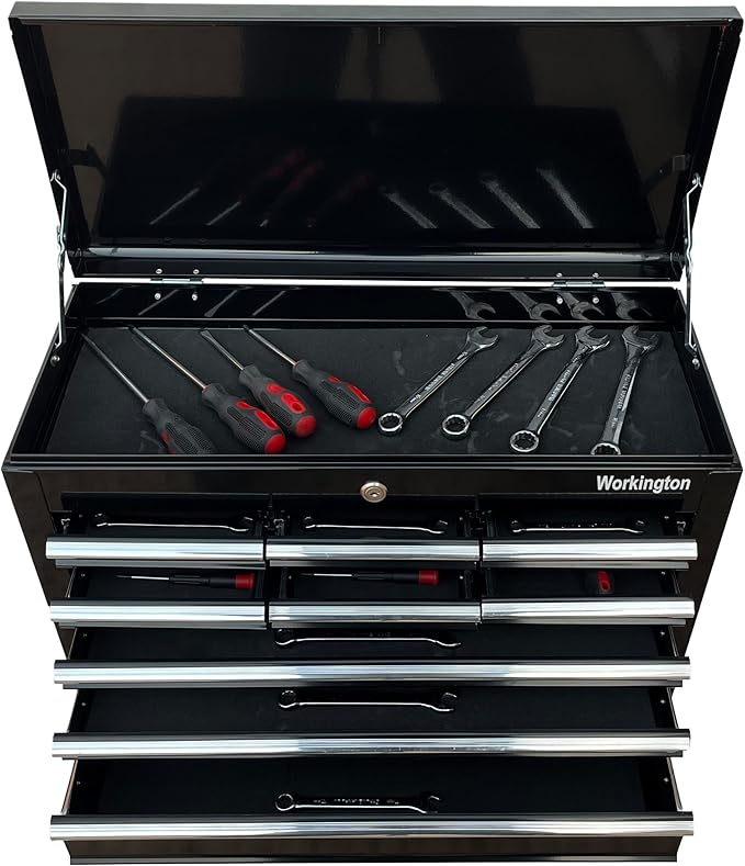 Workington Portable Metal Tool Chest with 9 Drawers, 24" 9-Drawer Tool Chest Cabinet with Ball Bearing Drawer Slides, Steel Tool Storage Box Organizer 4006 Black