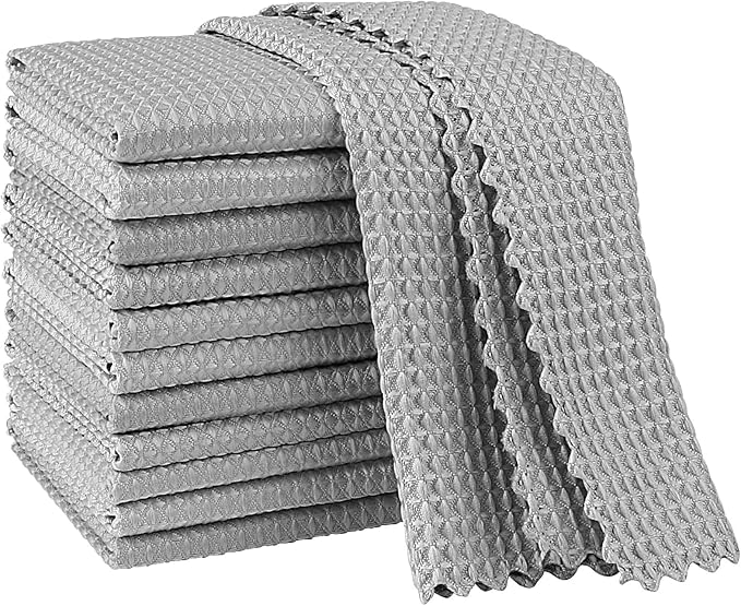 AIDEA Microfiber Cleaning Cloth for Glass 12PK, Grey, Lint Free Cloth Polishing Cleaning Rags, Stainless Steel Wipes, Barista Coffee Towel, Magic Cleaning Cloth for Glass, Windows, Mirrors, 11×11"