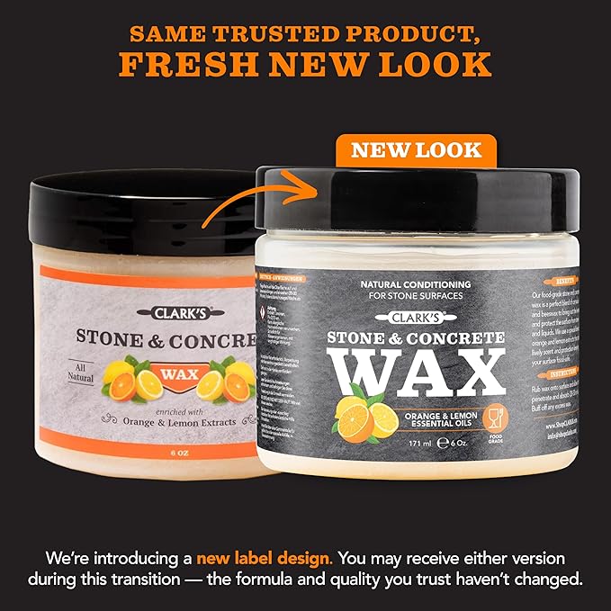 CLARK’S Stone and Concrete Wax - Soapstone Wax with Orange and Lemon Extracts - Helps Preserve and Protect Against Liquids - Revitalizes Stone Surfaces - Made with Carnauba and Beeswax