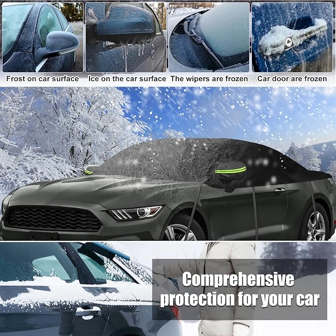 300D Black Oxford Half Car Cover Compatible with 2005-2024 Ford Mustang S-197/S550/S650, Protector Car Body Covers for Windproof Dustproof UV Resistant Protect Your Windshield and Roof