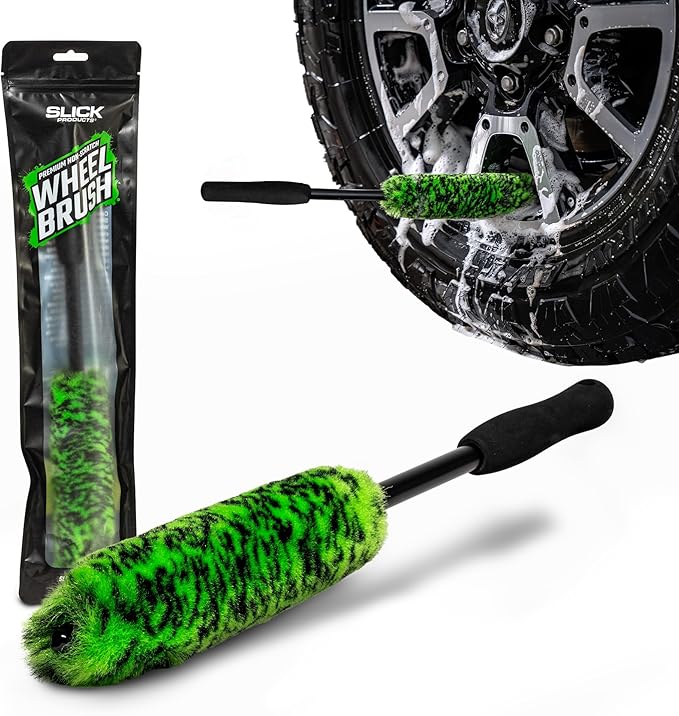 Slick Products Premium Non-Scratch Wheel Brush – Bendable Soft Bristle Rim & Wheel Cleaner for Cars, Trucks, SUVs, Off-Road Vehicles – Safe on Painted, Powder Coated & Chrome Wheels