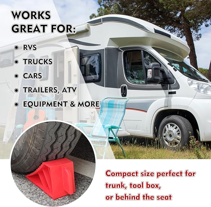 Donext Wheel Chocks Rubber Heavy Duty, Tire Chocks for Travel Trailers, RV, Camper, and Trucks 4-Pack, Red