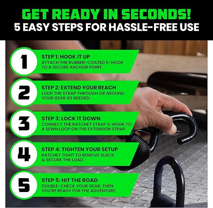 2 Pack Ratchet Strap Extension – 20 FT x 1 Inch with Loops Every 5 FT – S-Hook with Safety Clip – 1,209 LB Break Strength – Cargo Tie Down for Oversized Loads, Boxes, Moving, Hauling
