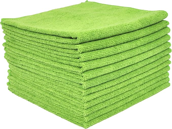 Eurow Utility 240 GSM Terry Weave Microfiber Cleaning Towels for Home, Auto, Boat, RV, Garage, Shop, Streak-Free, Scratch-Free, Reusable, Multi-Surface, Ultra Absorbent, 16x16 Inch, 12-Pack, Green