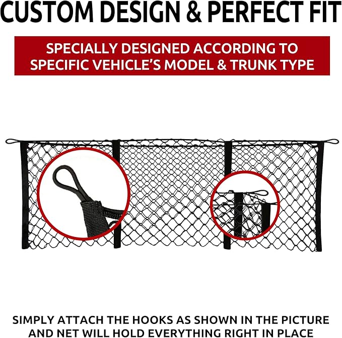 Envelope Style Trunk Cargo Net with 3 Pockets for Ford Explorer 2020-2026 - Car Accessories - Premium Trunk Organizers and Storage - Cargo Net for SUV - Vehicle Carrier Organizer for Ford Explorer