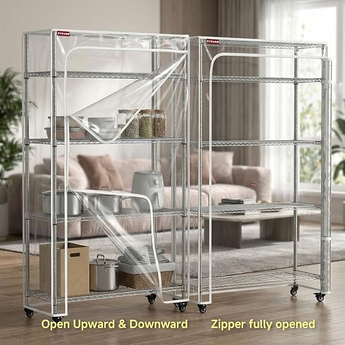 Clear PVC Wire Rack Cover, 36" W x 18" D x 72" H, 3-Way Opening with Two-Way Zippers, Waterproof Clear Shelf Cover for Garage & Closet
