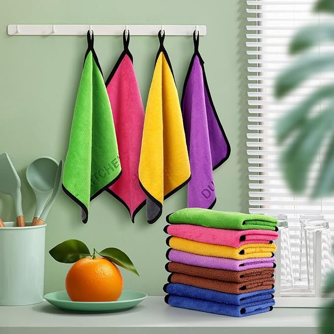 Microfiber Cleaning Cloth Set - 12 Pack Microfiber Towel 12"x12" with Printed Use Labels, Color-Coded Dish Rags Cleaning Towels, Reusable Rags for House, Kitchen, Car, Bathroom, Outdoor