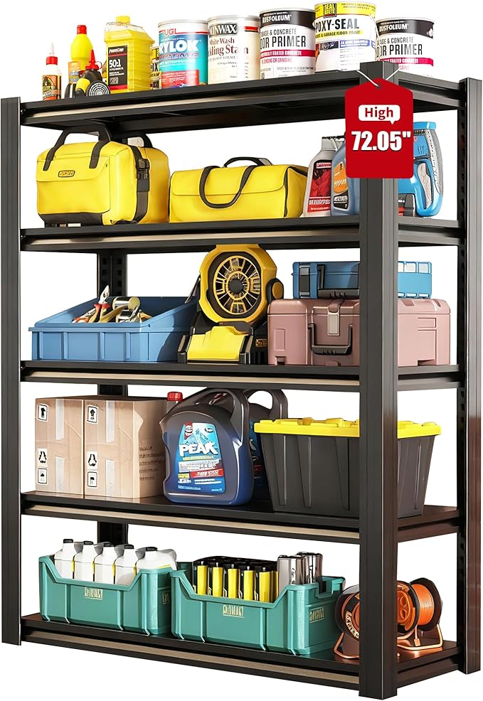 Storage Shelves, 5-Tier Garage Shelving, Adjustable Heavy Duty Shelving Units, Metal Industrial Utility Organizer Storage Racks for Basement, Kitchen, Warehouse, Pantry,16" D×36" W×72" H