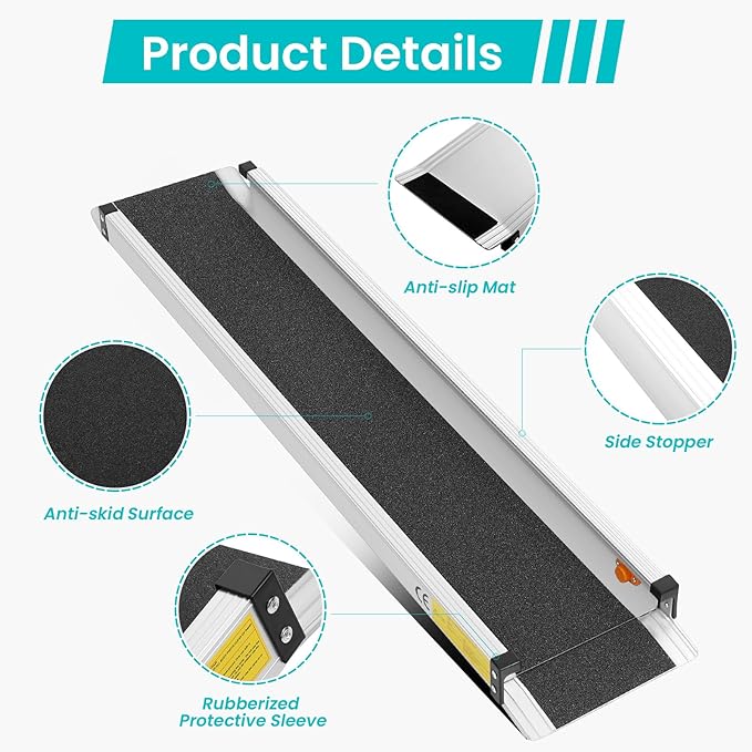 Wheelchair ramp 5FT, Lightweight, Retractable and Portable, can be Used for Wheelchair ramps, Comes with a Handbag