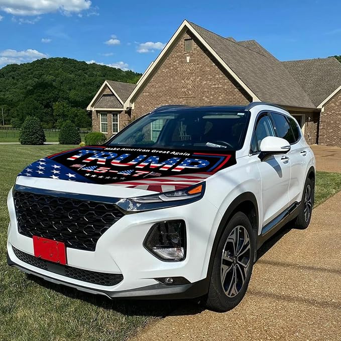 Hood Flag Cover - 59x51 in Car Hood Cover with 2 Adjustable Fasteners, Patriotic Car Flag Universal Fit for Trucks, SUV, Patriotic America Flag Cars Decor