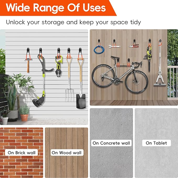 Donext Garage Hooks, 12 Pack Heavy Duty Steel Utility Hooks for Hanging, Wall Mount Garage Storage Hooks for Tools, Ladders, Bikes, Bulky Items, Orange