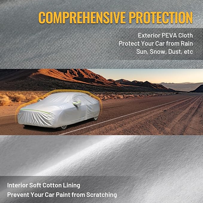 Favoto Sedan Car Cover Waterproof All Weather for Automobiles 6 Layers Heavy Duty Outdoor Rain Sun Snow Protection with Zipper Inner Cotton Universal Fit for Sedan (177-194 inch)