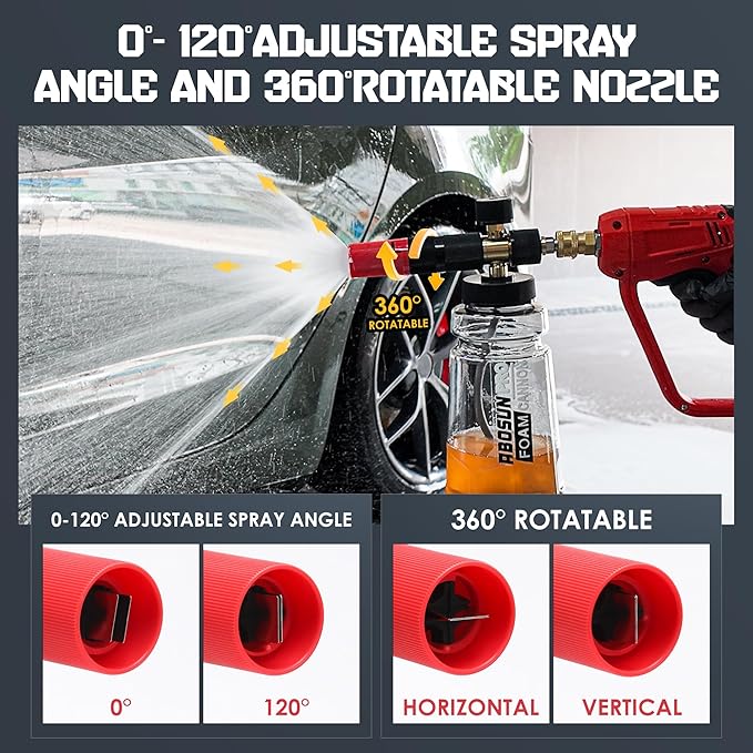 Foam Cannon for Pressure Washer with Wide Mouth, Adjustable Snow Foam Lance for Car Wash, 1/4" Quick Connect, 5 Nozzle Tips, Extra 1.1mm Orifice for Thick Foam