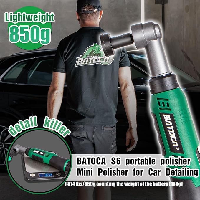 BATOCA S6 Mini Polisher Cordless Polisher for Car Detailing, 1x2.0Ah Battery, 0mm Rotary Polisher Car Buffer,1 Inch Micro Polisher with 6 Variable Speed 1000-5000 RPM for Car Polishing,Cleaning