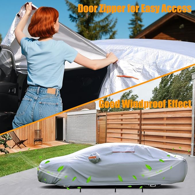Sedan Car Cover Waterproof All Weather,Heavy Duty 8 Layers Outdoor Car Covers for Automobiles with Door Zipper and Cotton Lining，Full Exterior Covers Fits for Audi A4 A5,2007-2025 BMW 3 Series