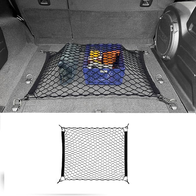 Cargo Net Fit for 2018-2025 Jeep Wrangler JL JLU 4XE Rear Trunk Net with Hooks Trunk Bed Netting Cover Organizer for 2024 Wrangler 4 Door Accessories(Wrangler Cargo Floor Net)