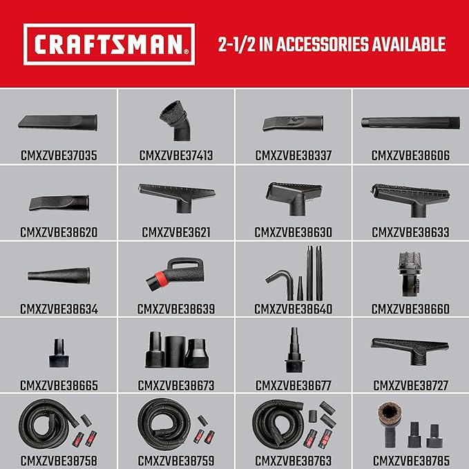 CRAFTSMAN CMXZVBE37413 2-1/2 in. Dusting Brush Wet Dry Vac Attachment, Industrial-Grade Shop Vacuum Accessory for Cleaning Stubborn Debris, Fits 2-1/2 in. Hose Diameter