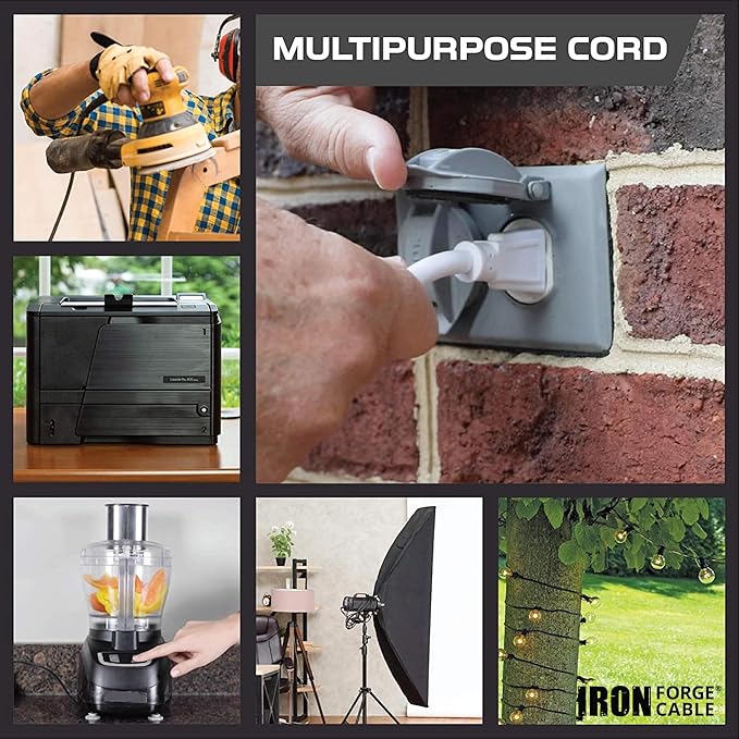Iron Forge Cable 2 Pack Weatherproof 25 Ft Outdoor Extension Cord - 16/3 SJTW Heavy Duty White Extension Cord 3 Prong - 13 Amp Exterior Power Cable