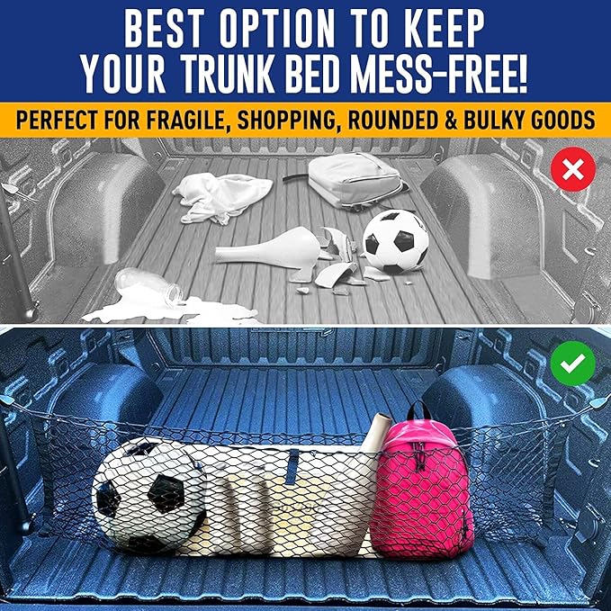 Envelope Style Trunk Mesh Cargo Net for Chevy Silverado Accessories 2013-2026 - Premium Trunk Organizers and Storage - Cargo Net for Pickup Truck Bed - Truck Bed Net for Chevy Silverado