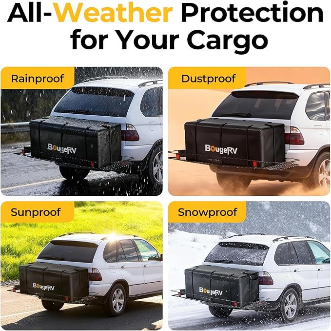 BougeRV Hitch Cargo Carrier Bag with Lock Waterproof Soft Shell 20 Cubic Feet (59" 24" 24") Cargo Bag for Hitch Carrier Include 8 Reinforced Straps for Truck Pickup RV All SUV with Hitch Cargo Basket